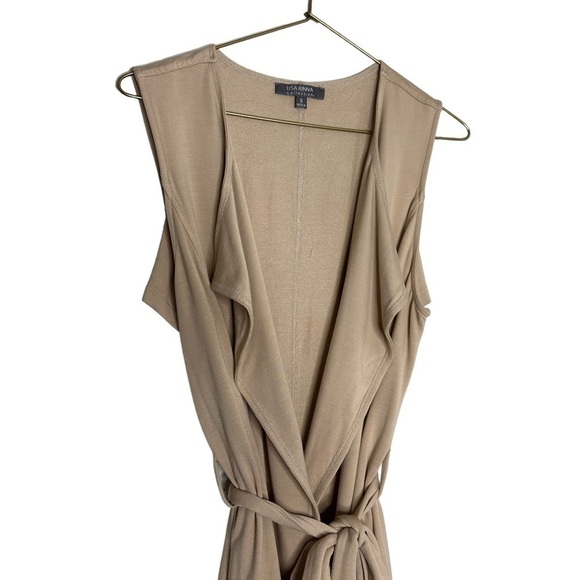 LISA Rinna Collection French Terry Duster Vest Size Small Belted Oatmeal - Picture 3 of 12
